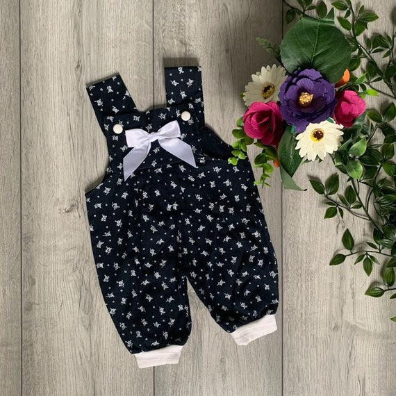 Floral Baby Romper, Navy and White Floral, Vintage Newborn Baby Clothes, 100% Cotton, Baby Girl Clothes