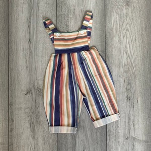 Boho Baby Romper, Peach Pastel Striped Baby Dungarees, Unisex Baby Romper, Vintage Baby Clothes, Cotton Baby Romper
