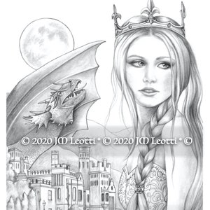 Dragon Witch and Queen Halloween Adult Grayscale Coloring Page - Etsy