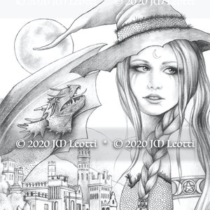 Dragon Witch and Queen Halloween Adult Grayscale Coloring Page - Etsy
