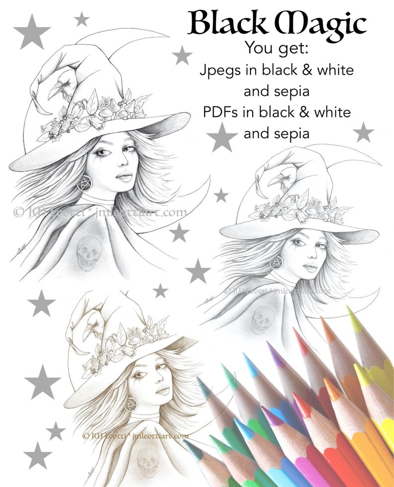 Black Magic Witch Halloween Adult Coloring Page Printable