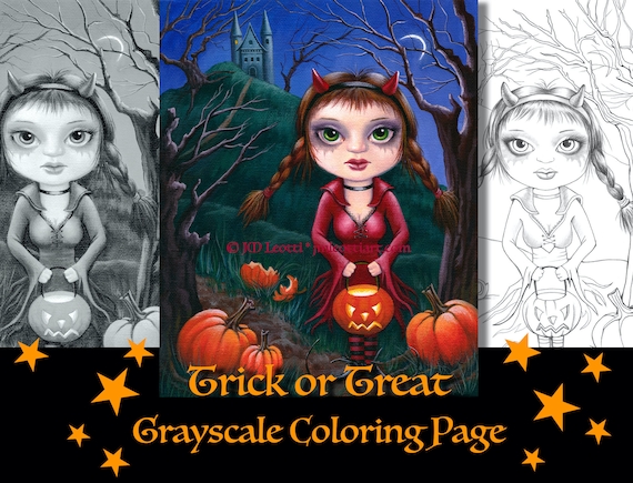 Trick or Treat Halloween Adult Coloring Page Instant Download - Etsy
