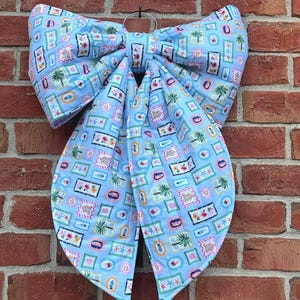 The Floridian Reversible Quilted Sailor Door Hanger Bow | Large Front Door Bow | Florida Keys & Panhandle Coastal Decor | Wreath Bow