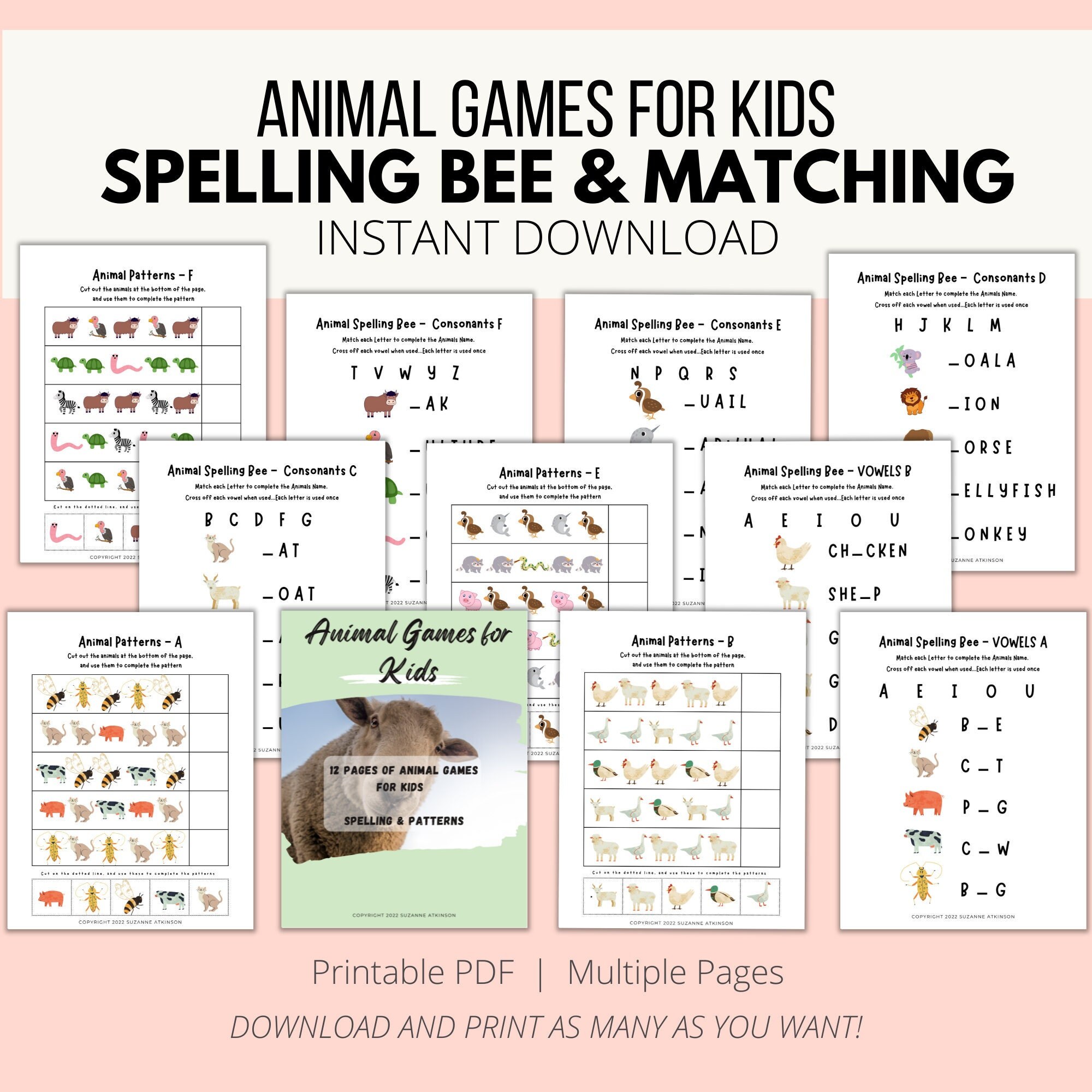 Regarding replica Feel bad Animal Spelling Games Animal Matching Games for Kids Animal - Etsy