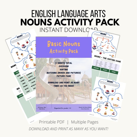 Basic Nouns Activity Pack Types of Nouns Noun Matching Etsy