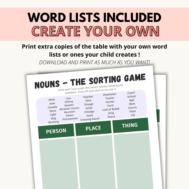 Basic Nouns Activity Pack Types of Nouns Noun Matching Etsy