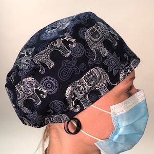Theatre  scrub hats Caps blue elephant obstetrician gynaecologist surgical doctors nurses midwife ODP Anaesthetist vet Fertility