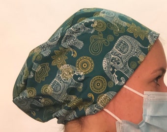 Theatre scrub hats elephant print medical surgical doctors nurses ODP Anaesthetist Midwife vet cook dentist unisex