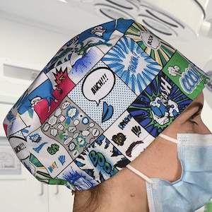 Theatre scrub hats Caps Super Cool Heroes surgical medical doctor nurses ODP Anaesthetist Midwife vet cook dentist unisex