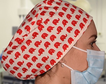 Elephant Print Theatre Scrub Hat: Handmade Cotton Medical Cap