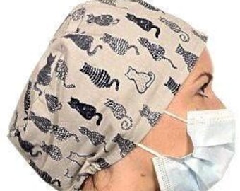 Theatre Surgical  Scrub Hats Caps  Blue Cat / Kitten Print Medical Surgeon ODP Anaesthetist Doctors Nurses Vets Dentist Midwife