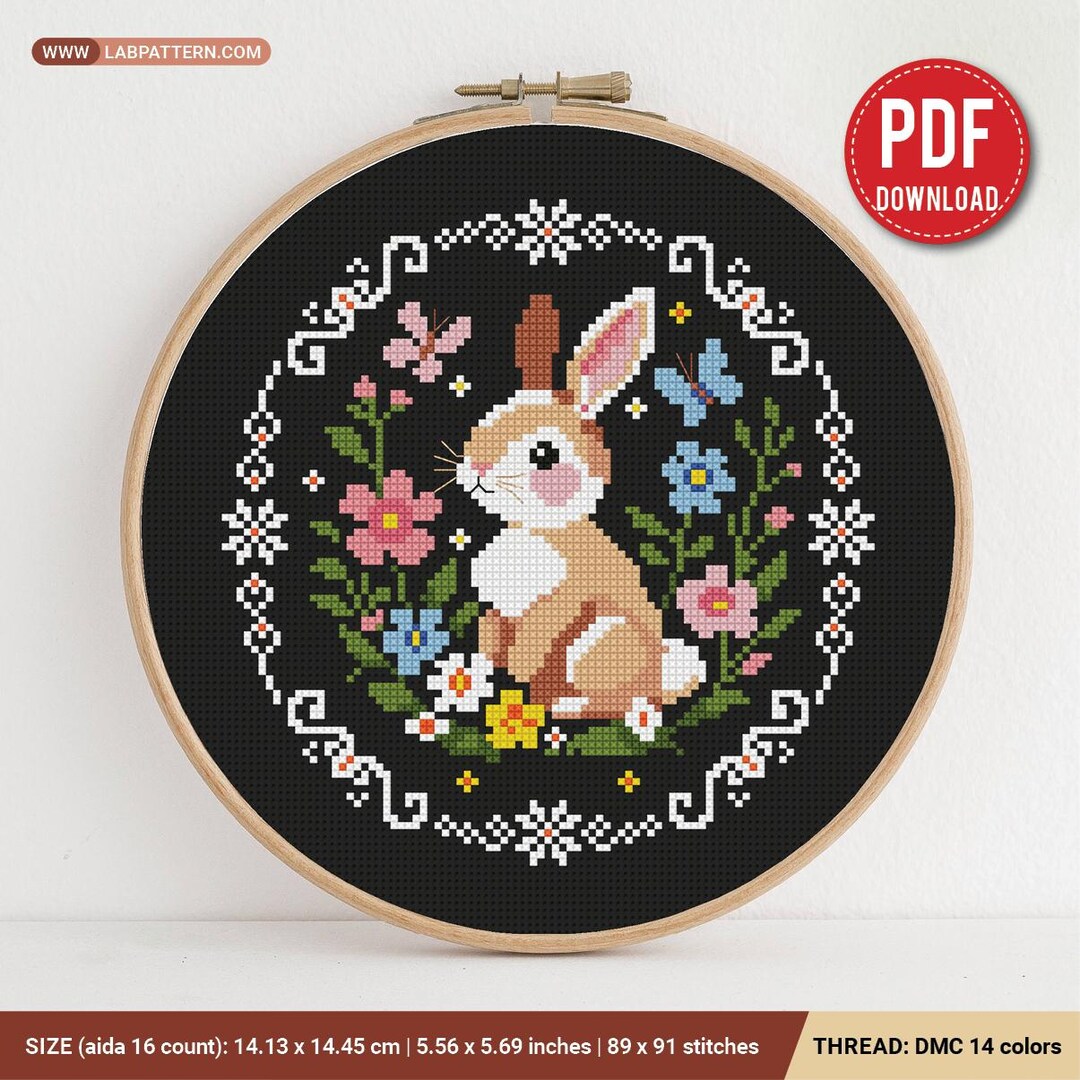 Floral Easter Bunny Cross Stitch Pattern Instant PDF - Etsy