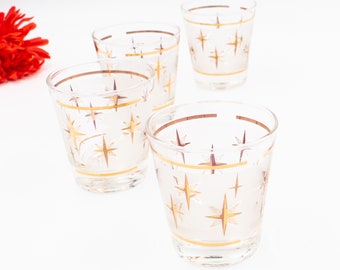 Dominion Starbright Rocks Glasses in White with Gold Stars - set of 4