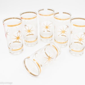 Gold and White Starburst Highball Glasses by Fred Press - set of 6