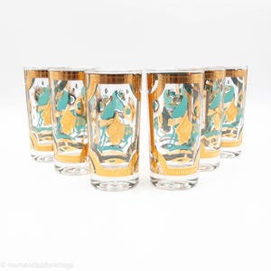 Fred Press T&#39;ang Teal and Gold Highball Glasses - set of 6