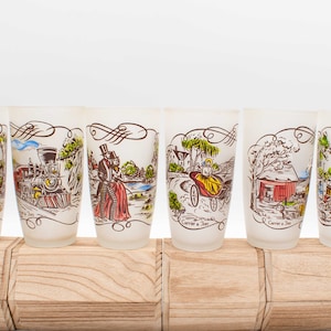 Currier & Ives Frosted Drinking Glasses - Set of 6