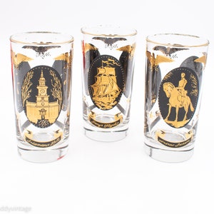 Independence Hall Gold & Black Highball Glasses - set of 3