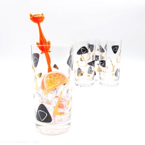 Black and Gold Contemporary Amoeba Highball Glasses by Federal - set of 4