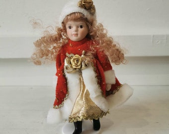 Belinda Agnes Christmas Collection Red White Porcelain Christmas Holiday Doll 7"