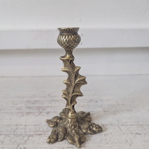 Antique Scottish Thistle Art Nouveau Cast Brass Candle Stick 13cm Scotland