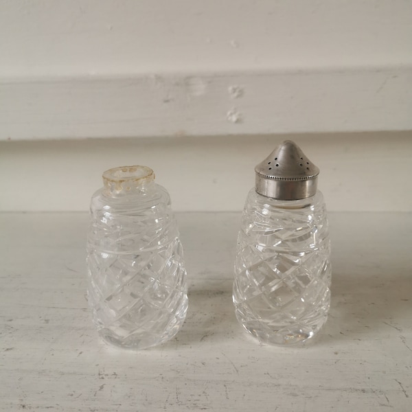 Waterford Crystal Glandore Pattern Salt And Pepper Shakers, Signed,Cruet, EPNS