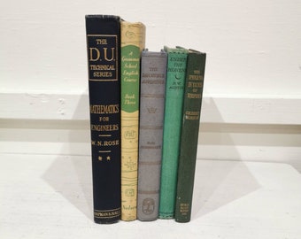 Vintage Hardback Antique Book Bundle  Decor Display, Job Lot Blue/Green