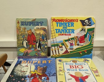 Vintage Children's Book Bundle x4  70s/80s Retro Books, Richard Scarry, Rupert