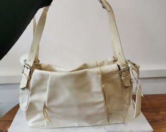 Vintage Francesco Biasia Large Cream Split Leather Designer Handbag