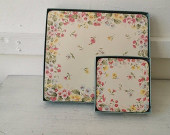 Vintage Clover Leaf Melamine Table Mats & Coasters Set Summer Scent, Floral