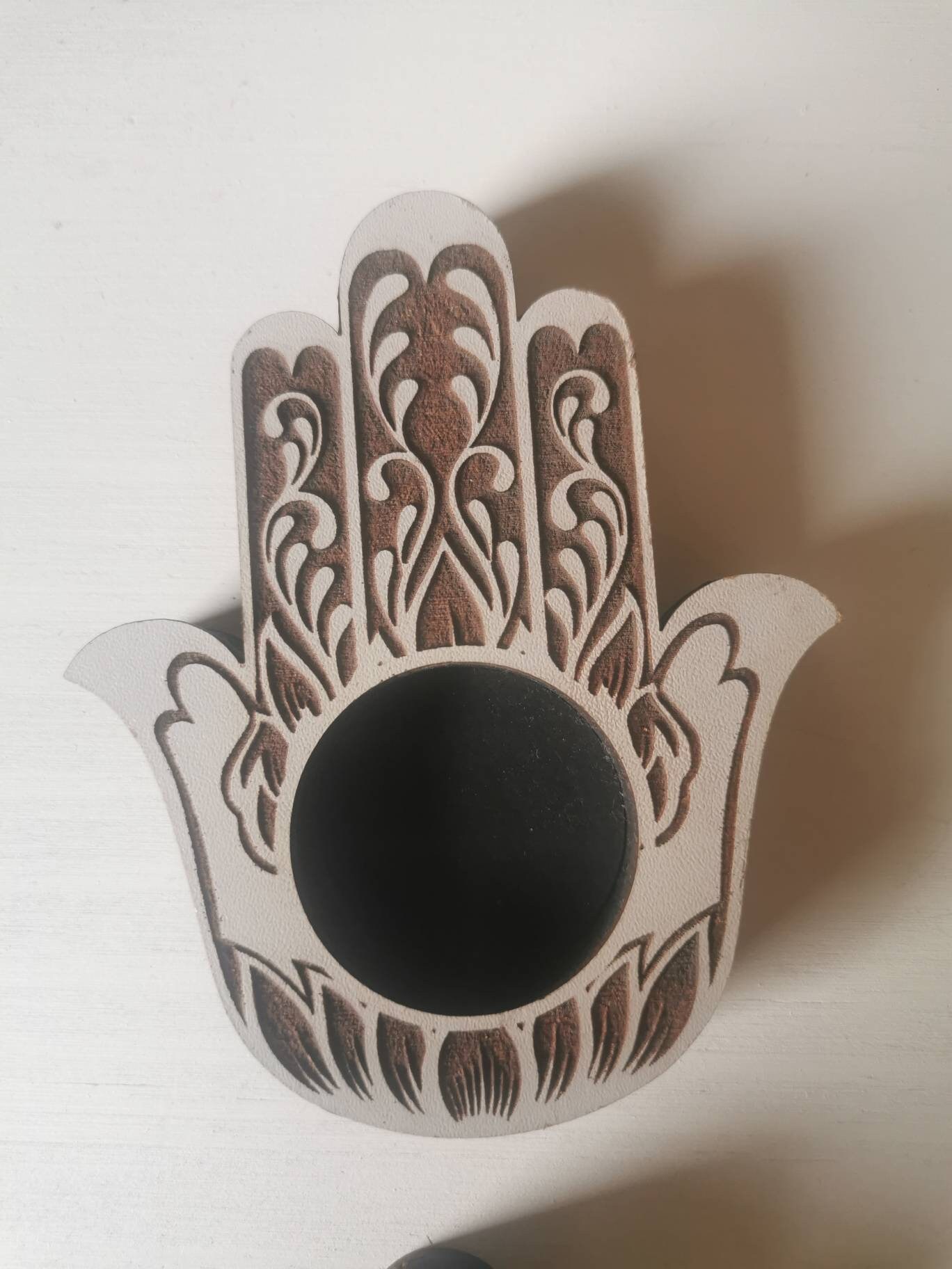 Hamsa hand tealight holder Handmade in Morocco Wooden candle Etsy