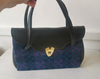 Vintage 1950s/60s Real Welsh Tapestry Wool Hand Bag with metal clasp/closure, retro design, patterned fabric, prop.