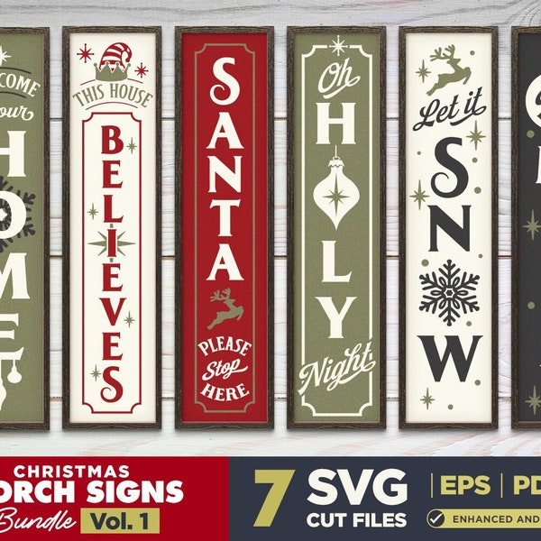 Christmas Porch Sign SVG Bundle Vol. 1 | 7 Christmas Vertical signs | Christmas SVG Bundle