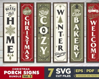 Weihnachten Veranda Schild SVG Bundle Vol. 3 | 7 vertikale Weihnachtsschilder | Weihnachts-SVG-Bundle