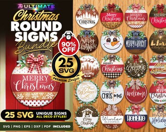 25 Christmas Door Hanger SVG Bundle Vol. 1 | Best Seller | Welcome Sign Bundle
