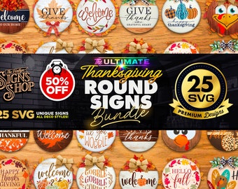 25 ThanksGiving Round Signs Bundle | SVG BEST SELLER