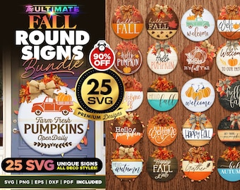 25 FALL Round Signs Bundle | Best Seller  | SVG Bundle