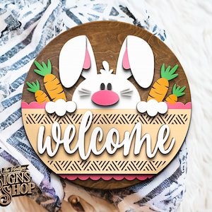 Bem-vindo Páscoa Porta Cabide SVG Arquivo Laser | Páscoa Arquivo Corte Laser | Corte Laser SVG | Coelho Porta Cabide | Páscoa SVG