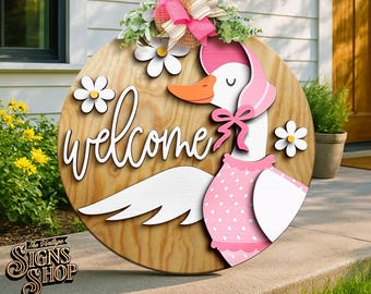 Welcome Goose Lady Door Hanger SVG Laser Cut File: Funny Porch Sign