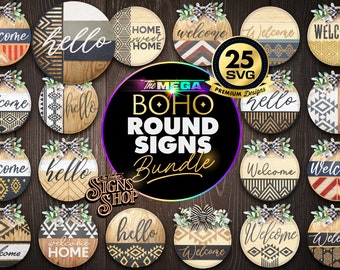 25 Boho Welcome Sign SVG Bundle: Geometric Door Hanger (Digital)
