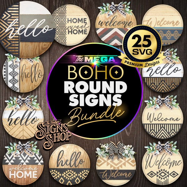 25 Boho Round Sign | SVG Best Seller Bundle | Geometric Door hangers