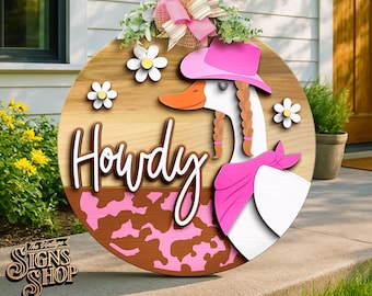 Howdy Goose Cowgirl Door Hanger SVG: Laser Cut File