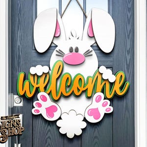 File laser SVG per appendino porta coniglietto pasquale / File laser Glowforge / Cartello di benvenuto