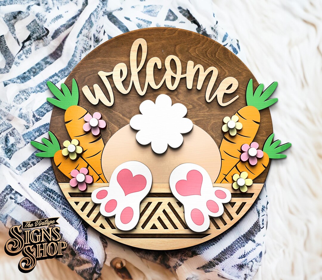 Bunny Door Hanger SVG Laser Cut File: Easter Welcome Sign (digital ...
