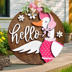 Hello Goose Lady-deurhanger, SVG-lasergesneden bestand, grappig verandabord, Xtool Glowforge-laserbestand, gansdeurhanger