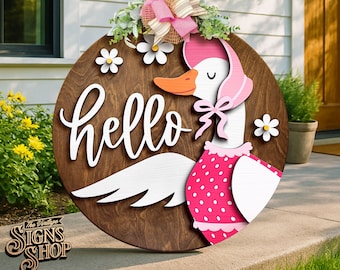 Hello Goose Lady Door Hanger SVG: Farmhouse Porch Sign (Laser Cut File)