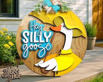 Goose Door Hanger SVG: Funny Raincoat Porch Sign Laser Cut File