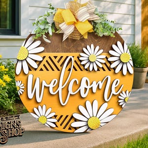 Accroche-porte de bienvenue printemps, fichier de conception SVG fleurs pour la découpe laser et vinyle.