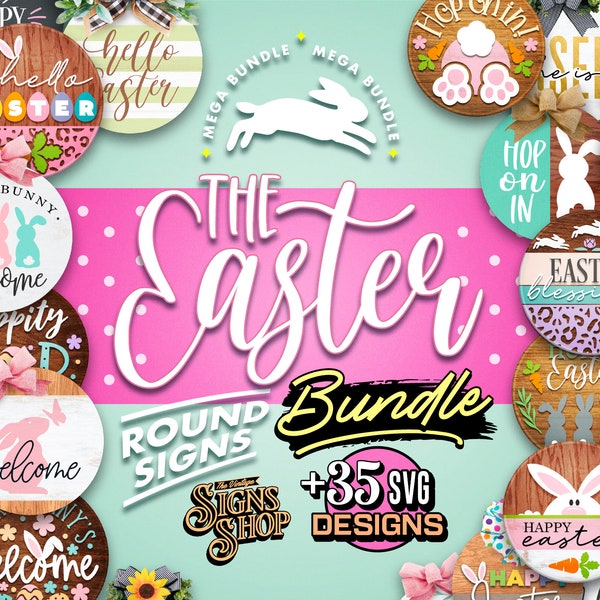 Easter Door Hanger SVG Bundle: 35 Round Sign Designs (Digital Download)