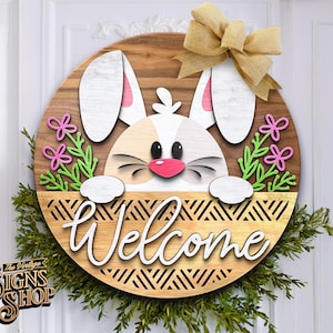 File laser SVG per appendino porta di Pasqua di benvenuto / File di taglio laser di Pasqua / File di taglio laser SVG / Appendino porta coniglietto / SVG di Pasqua