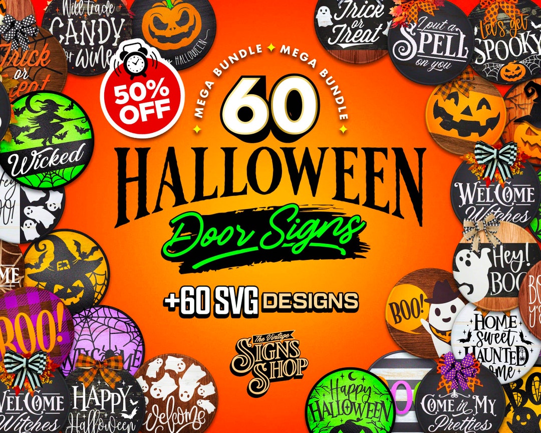 60 Halloween Door Sign SVG Bundle: Spooky Porch Decor (digital Download ...